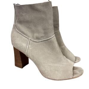 Sbicca Womens Suede Peep Toe Ankle Booties Block High Heels Shoes Beige sz 9